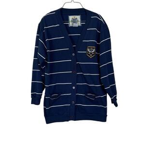 Cote Fleurie VINTAGE navy blue White Stripe oversized cardigan‎ Size LARGE